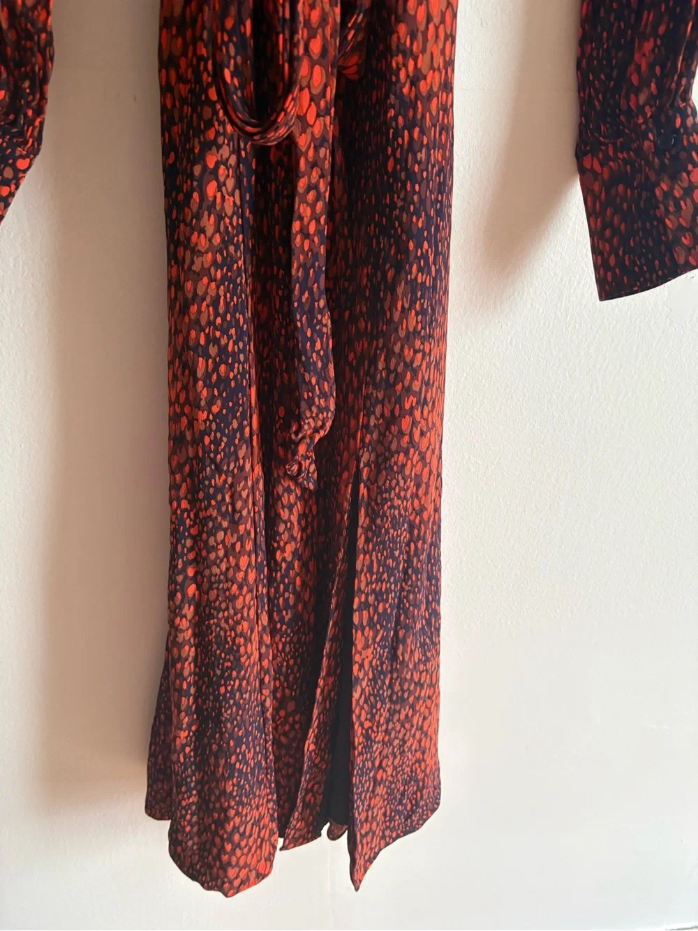 Reiss Sz 2 Maya Red Blue Printed Abstract Tie Waist Midi Dress - Picture 8 of 14